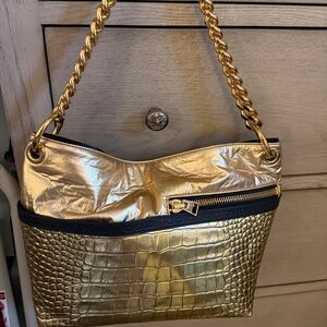 Tom Ford Logo Metallic Croc-embossed Shoulder Bag in Gold/Black